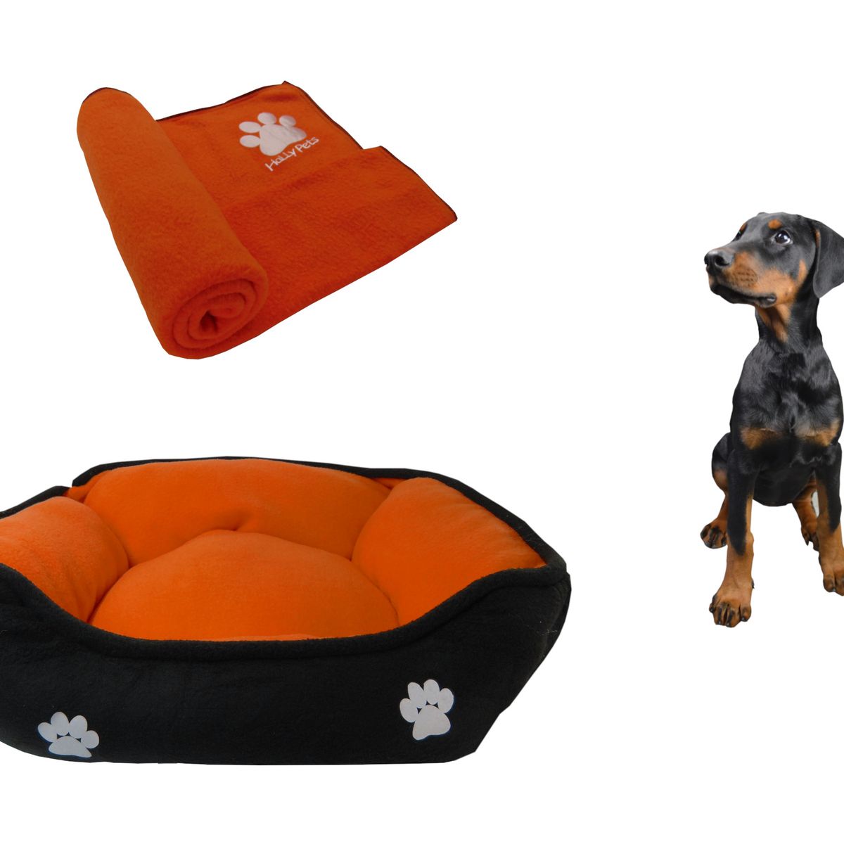 HALLY PET - Cama Mediana Doble Faz + Cobija Grande Naranja