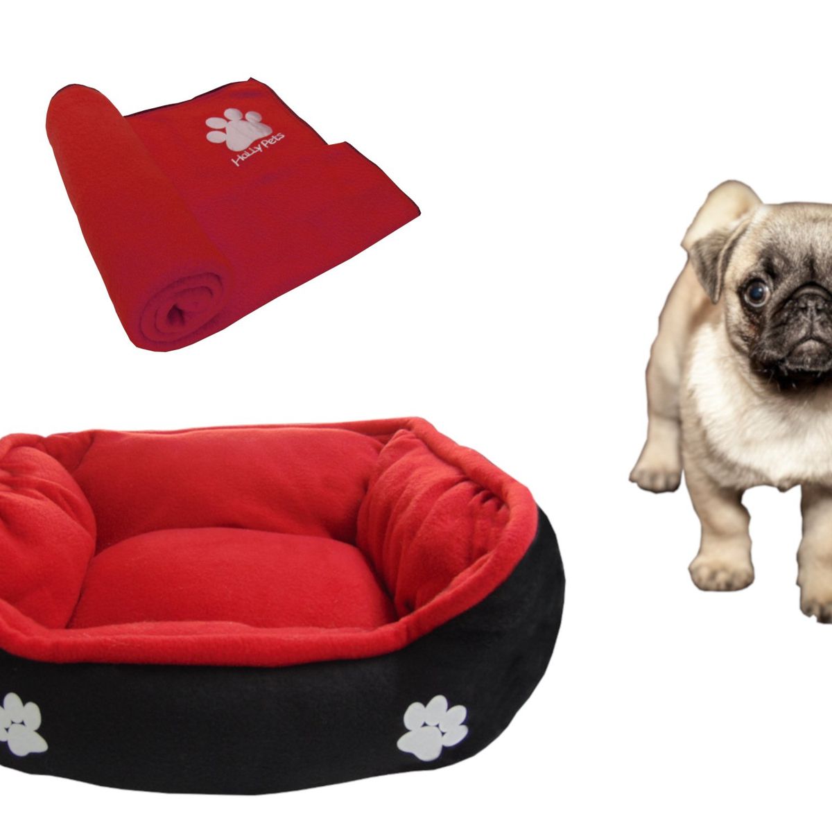 HALLY PET - Cama Mediana Doble Faz + Cobija Grande