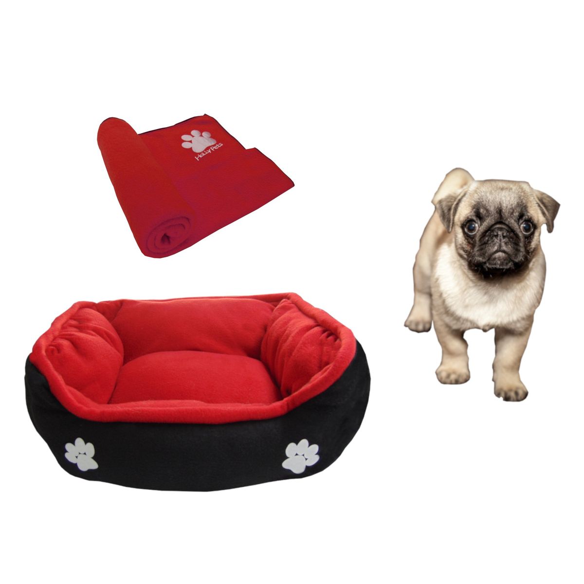 HALLY PET - Cama Mediana Doble Faz + Cobija Grande