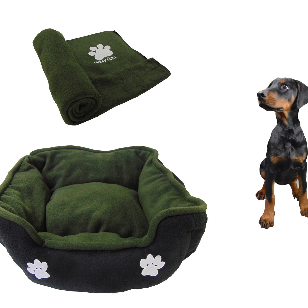 HALLY PET - Cama Mediana Doble Faz + Cobija Grande Verde