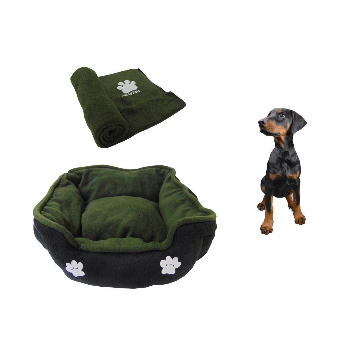 HALLY PET - Cama Mediana Doble Faz + Cobija Grande Verde