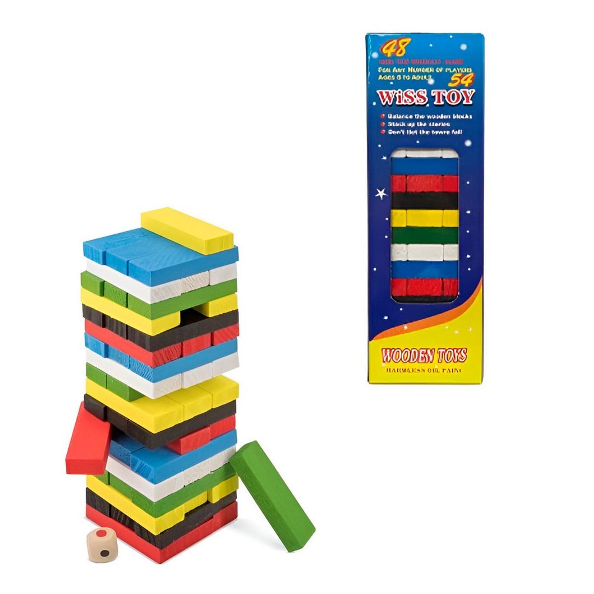 GENERICO - Jenga Torre Madera Bloques 54 Pc Colores Mediano Juego Mesa
