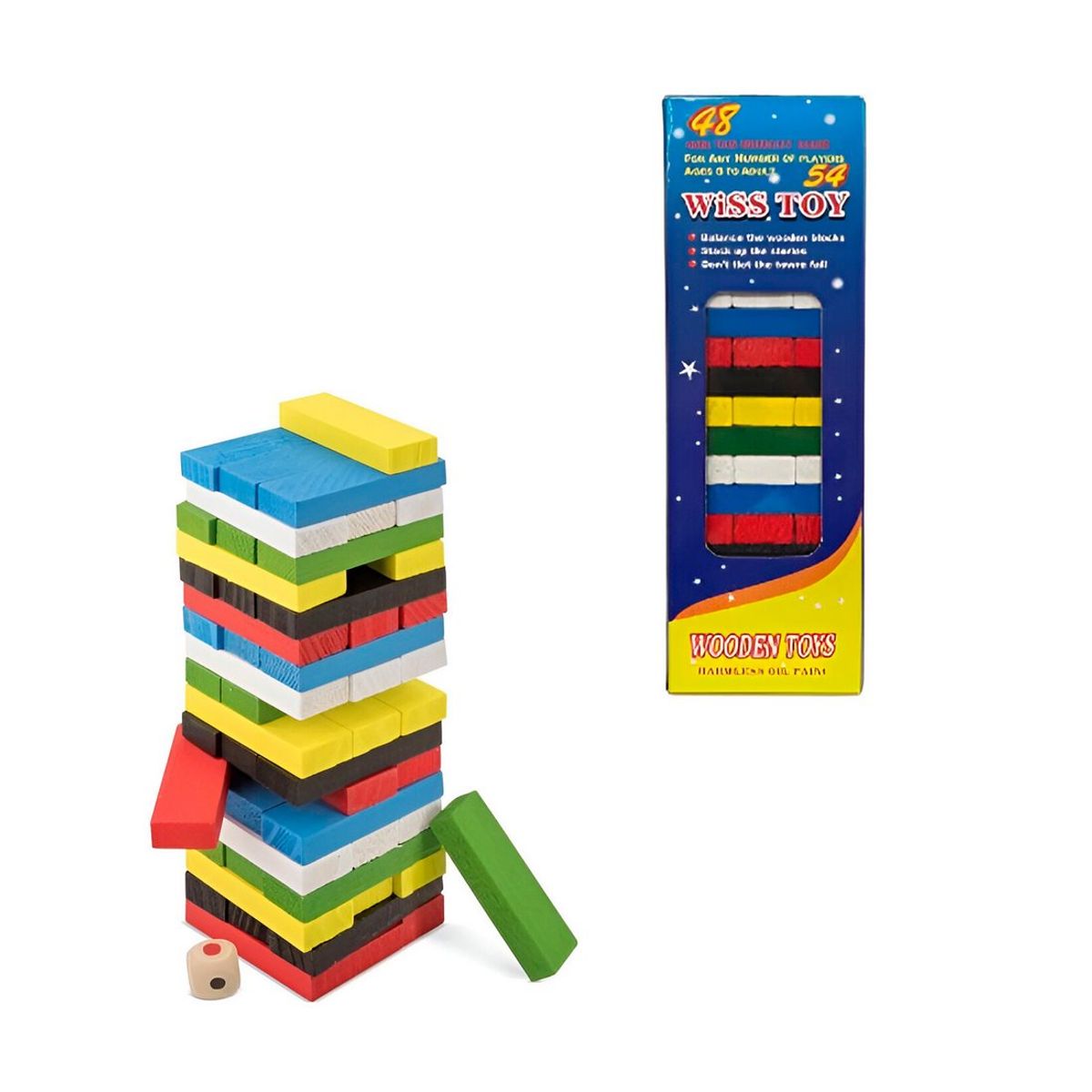 GENERICO - Jenga Torre Madera Bloques 54 Pc Colores Mediano Juego Mesa