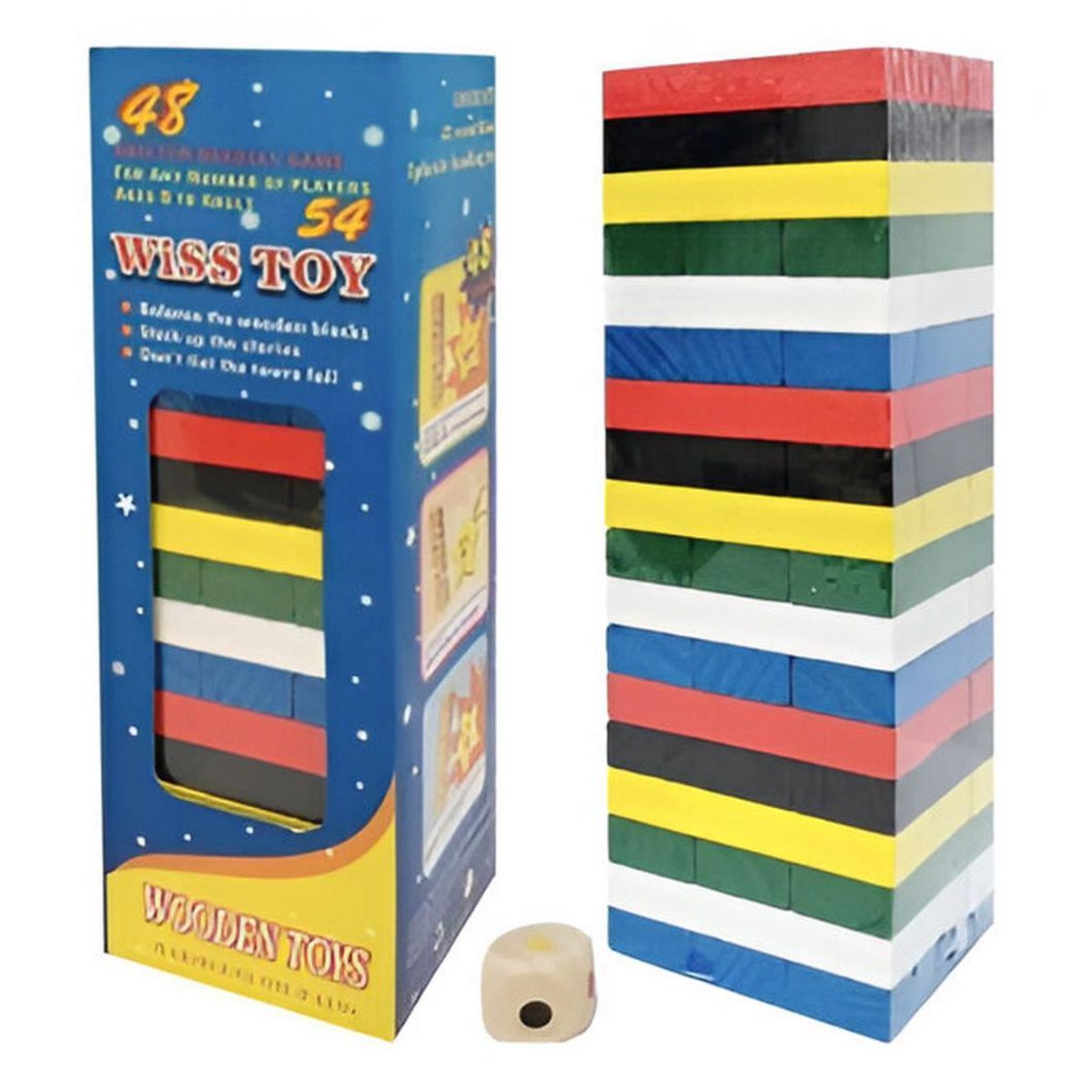 GENERICO - Jenga Torre Madera Bloques 54 Pc Colores Grande Juego Mesa