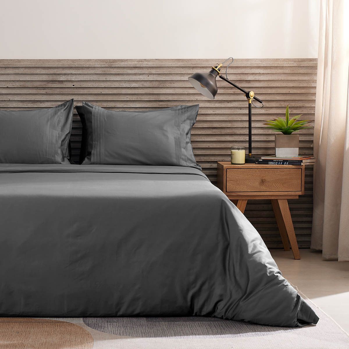DISTRIHOGAR - Cover Duvet 400 Hilos 100% Algodón Cairo Gris Oscuro Queen