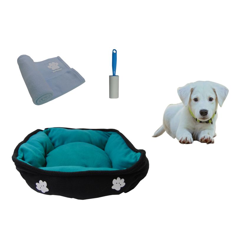 HALLY PET - Cama mediana doble faz + cobija mediana + quitamotas