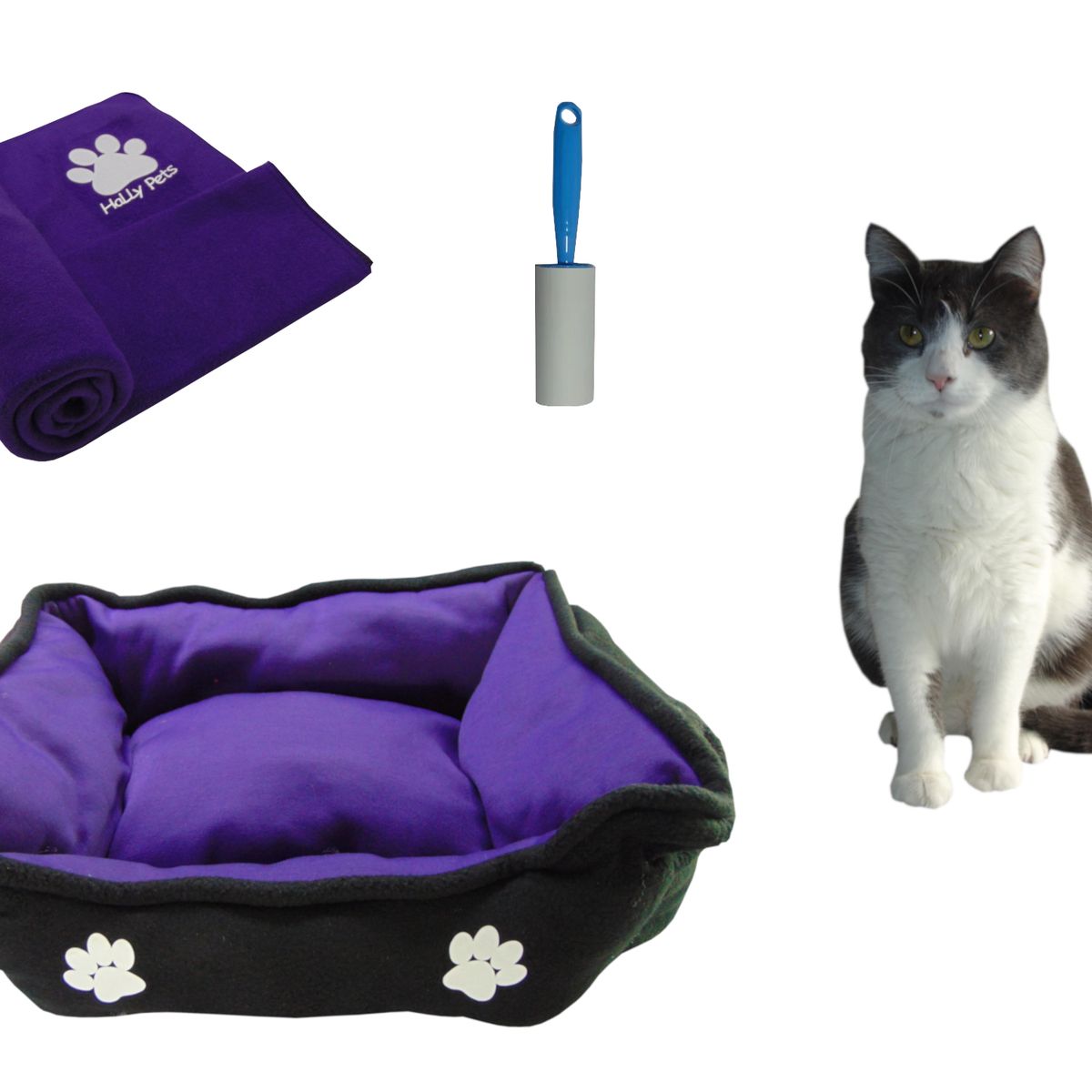 HALLY PET - Cama mediana doble faz + cobija mediana + quitamotas