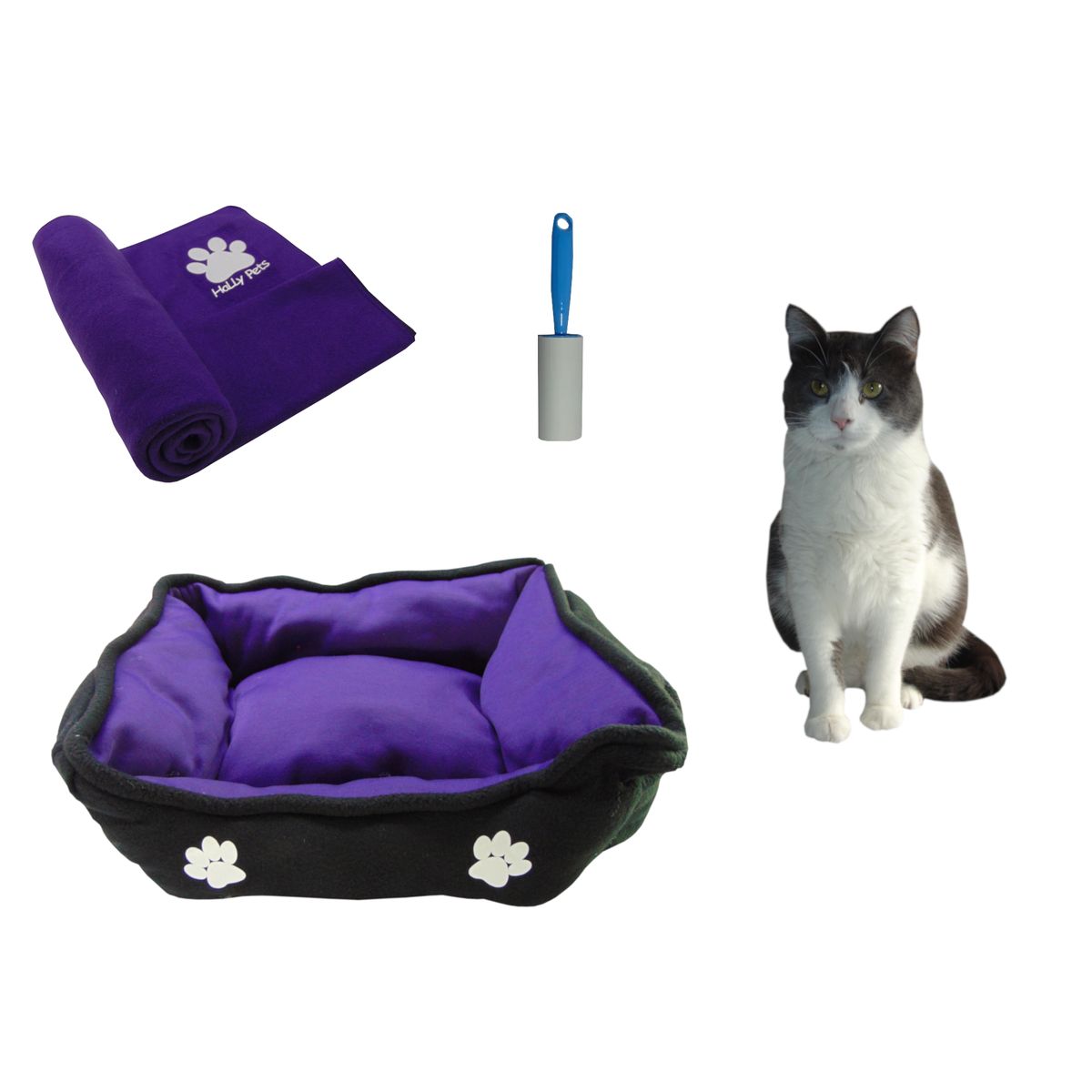 HALLY PET - Cama mediana doble faz + cobija mediana + quitamotas