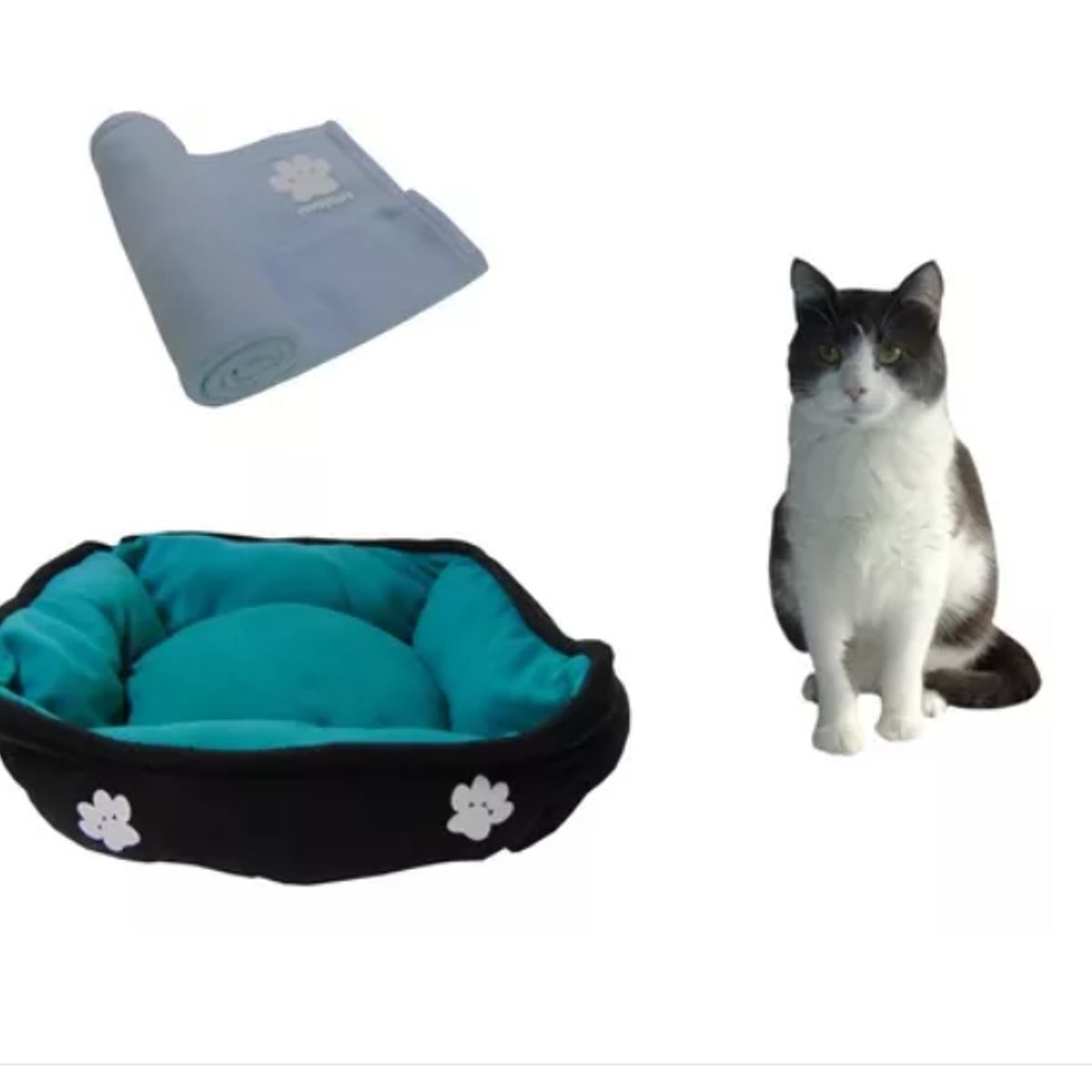 HALLY PET - Cama Mediana Doble Faz + Cobija Grande