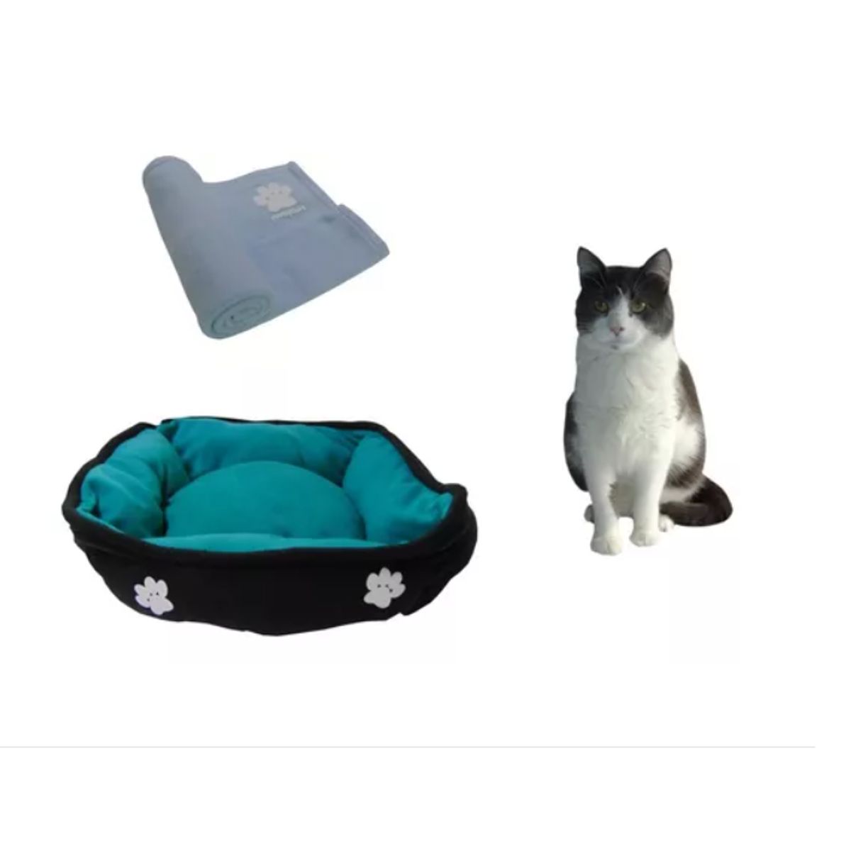 HALLY PET - Cama Mediana Doble Faz + Cobija Grande