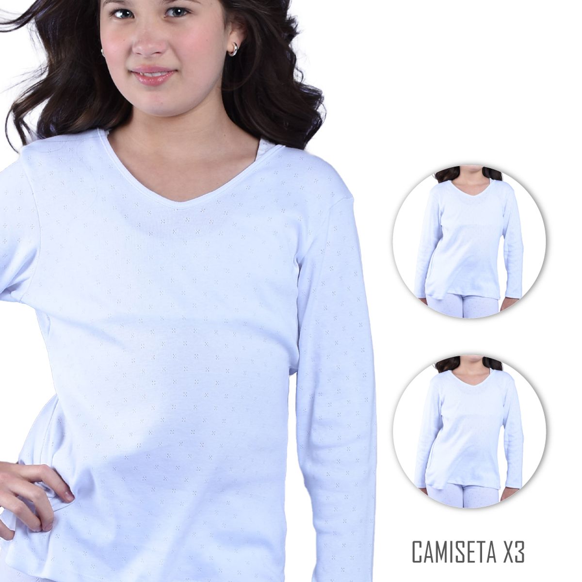 SANTANA - Combo X3 Camiseta Térmica Niña Blanca