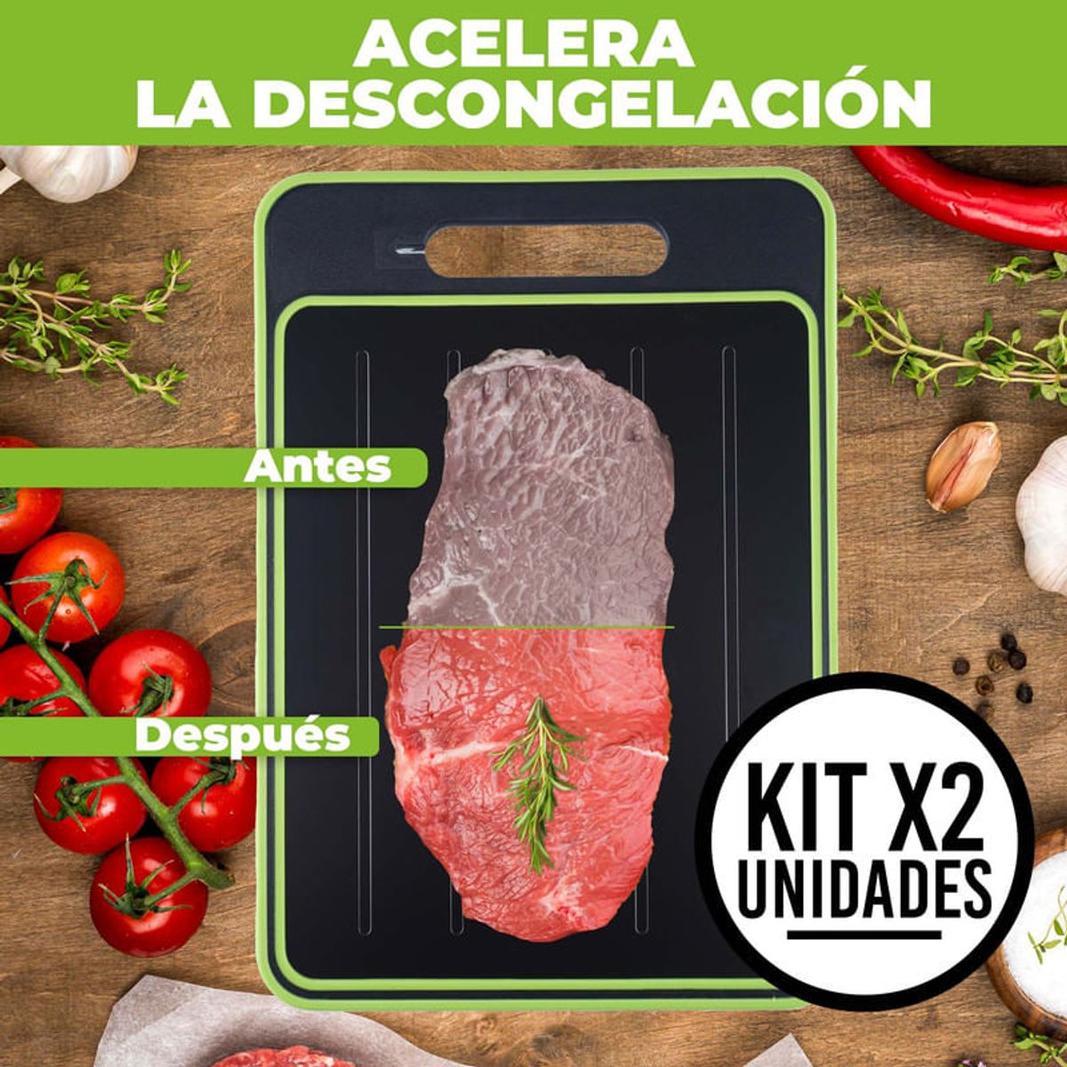 CHEF MASTER - Set x2 Tablas de Descongelación Rápida de Alimentos 4 en 1