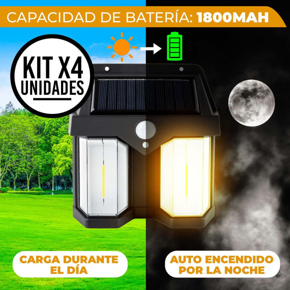 ENERGY PLUS - Set x4 Lámparas Solares Exterior con Sensor de Movimiento