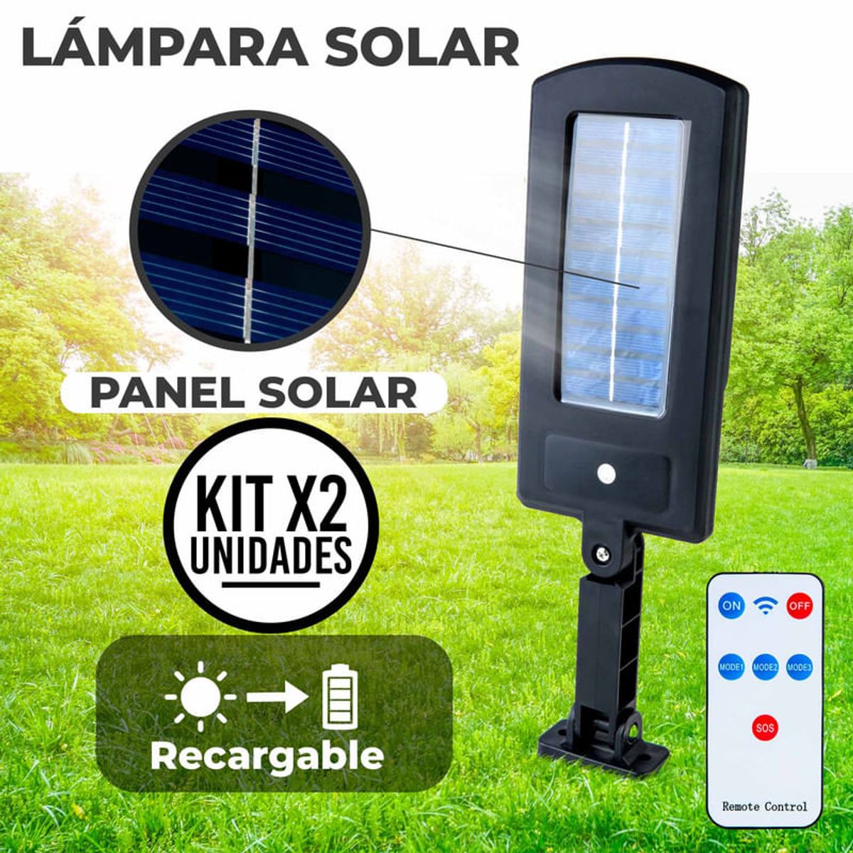 ENERGY PLUS - Set x2 Lámpara Solar Exterior con Control Resistencia Agua