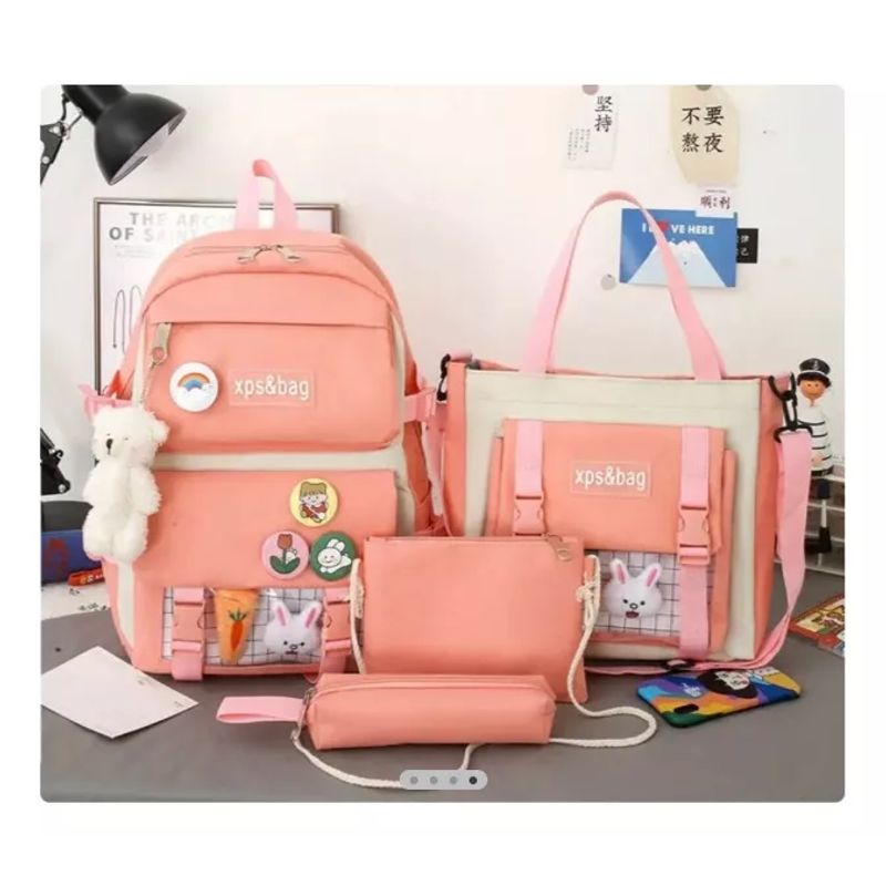 GENERICO - Maleta mochila morral bolso estuche escolar viajero 5 piezas rosa