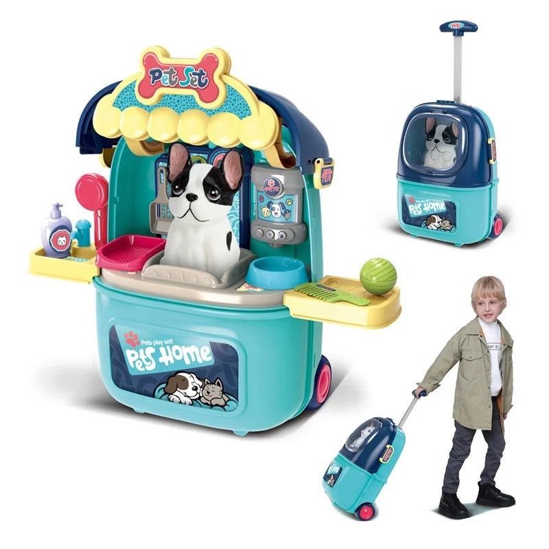 GENERICO - Set Maleta Veterinaria con Mascota  Y Accesorios Rosa y Azul