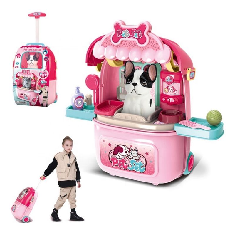 GENERICO - Set Maleta Veterinaria con Mascota  Y Accesorios Rosa y Azul