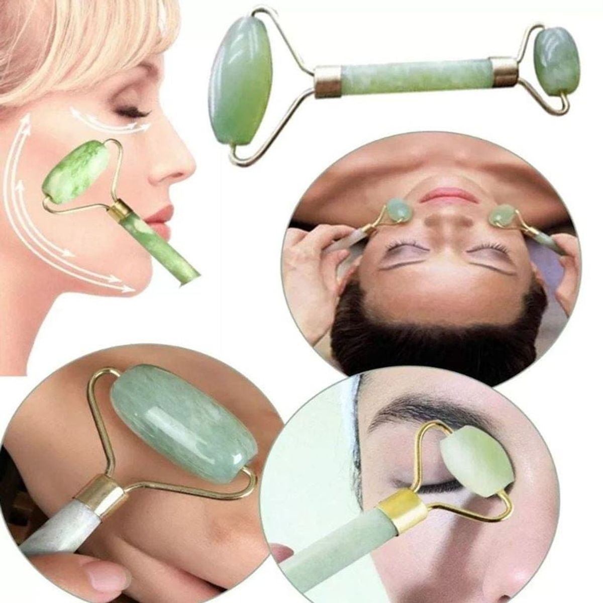 GENERICO - Rodillo Jade Gua Sha Tratamiento Facial Kit Cara Natural