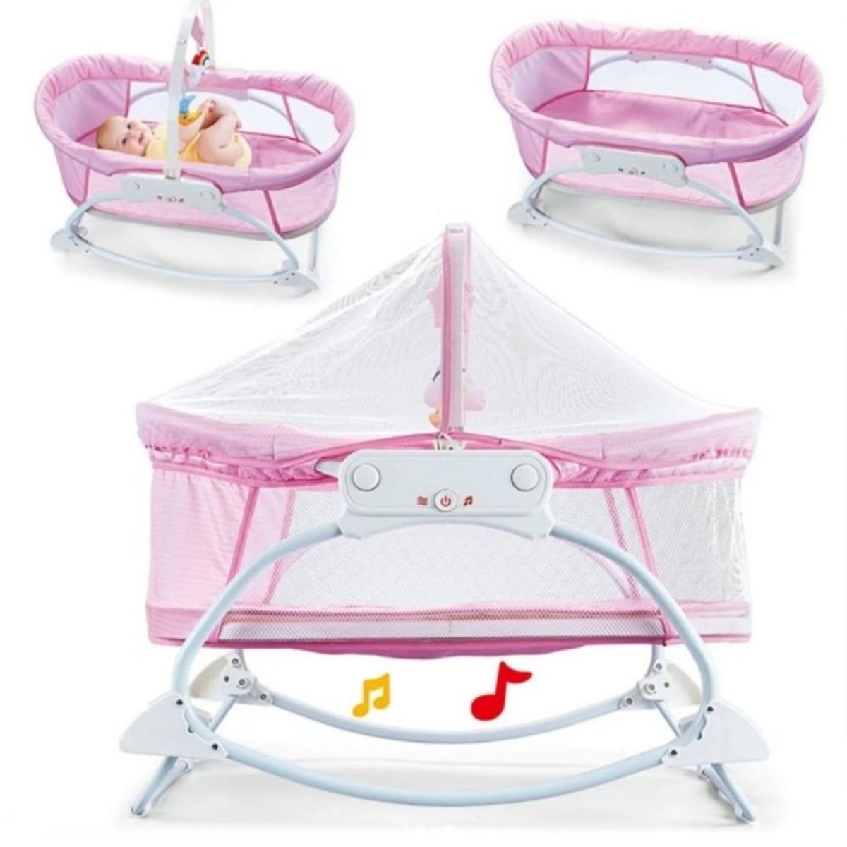 GENERICO - Silla Baby Moisés Mecedora Con Vibración Musical - ROSADO
