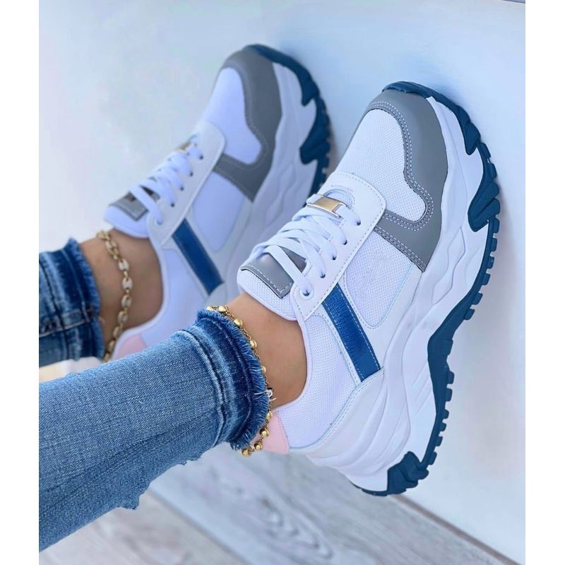 GENERICO - Tenis Gris Azul Acero Dama Zapatillas Zapatos Mujer Lindos Moda Casual
