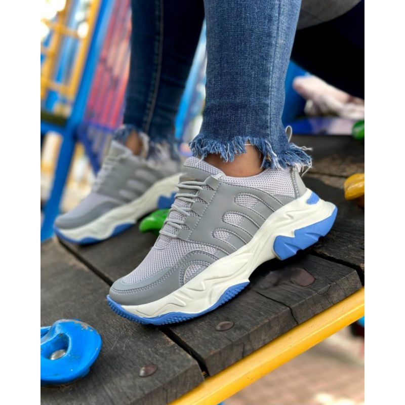 GENERICO - Tenis Gris Azul Dama Zapatillas Zapatos Mujer Lindos Moda Casual