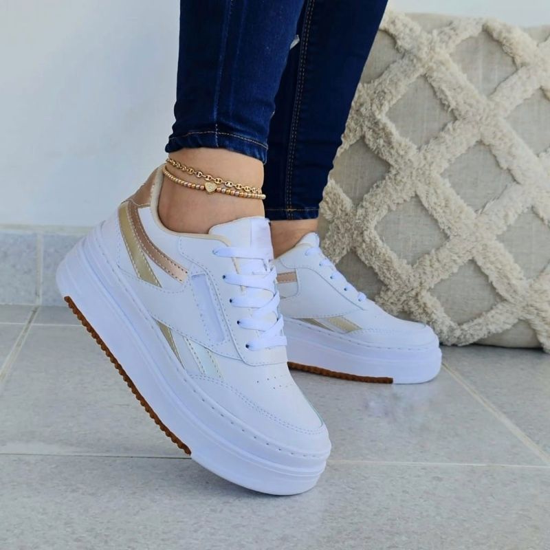 GENERICO - Tenis Blanco Dorado Dama Zapatillas Zapatos Mujer Lindos Moda Casual