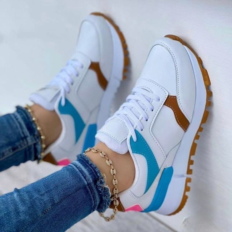 GENERICO - Tenis Blanco Azul Bellos Dama Zapatillas Mujer Lindos Moda Casual