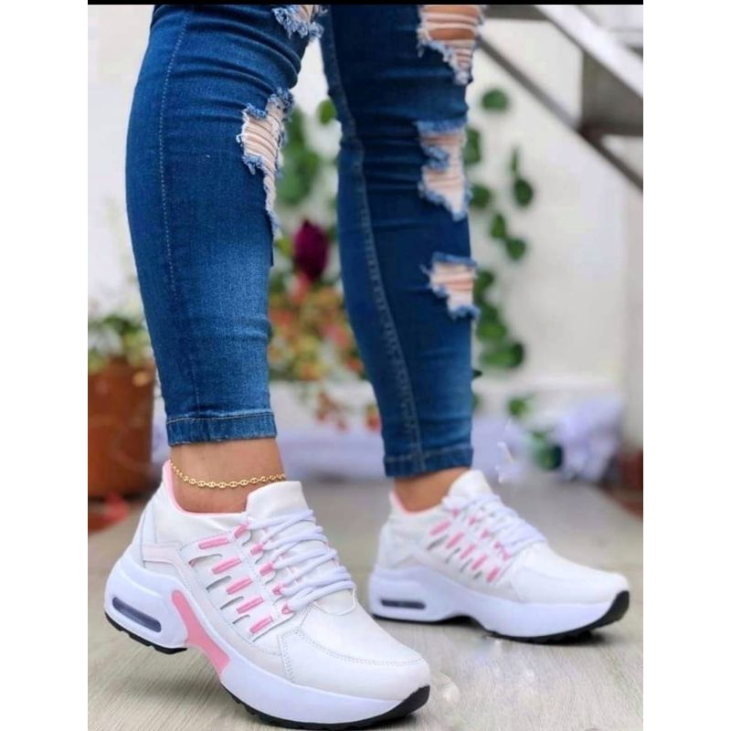 GENERICO - Tenis Blanco Rosa Dama Zapatillas Zapatos Mujer Lindos Moda Casual