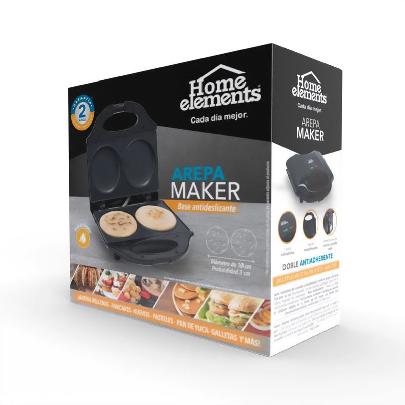 HOME ELEMENTS - Tosti Arepas Sanduchera Pancake Redonda Doble Home Elements