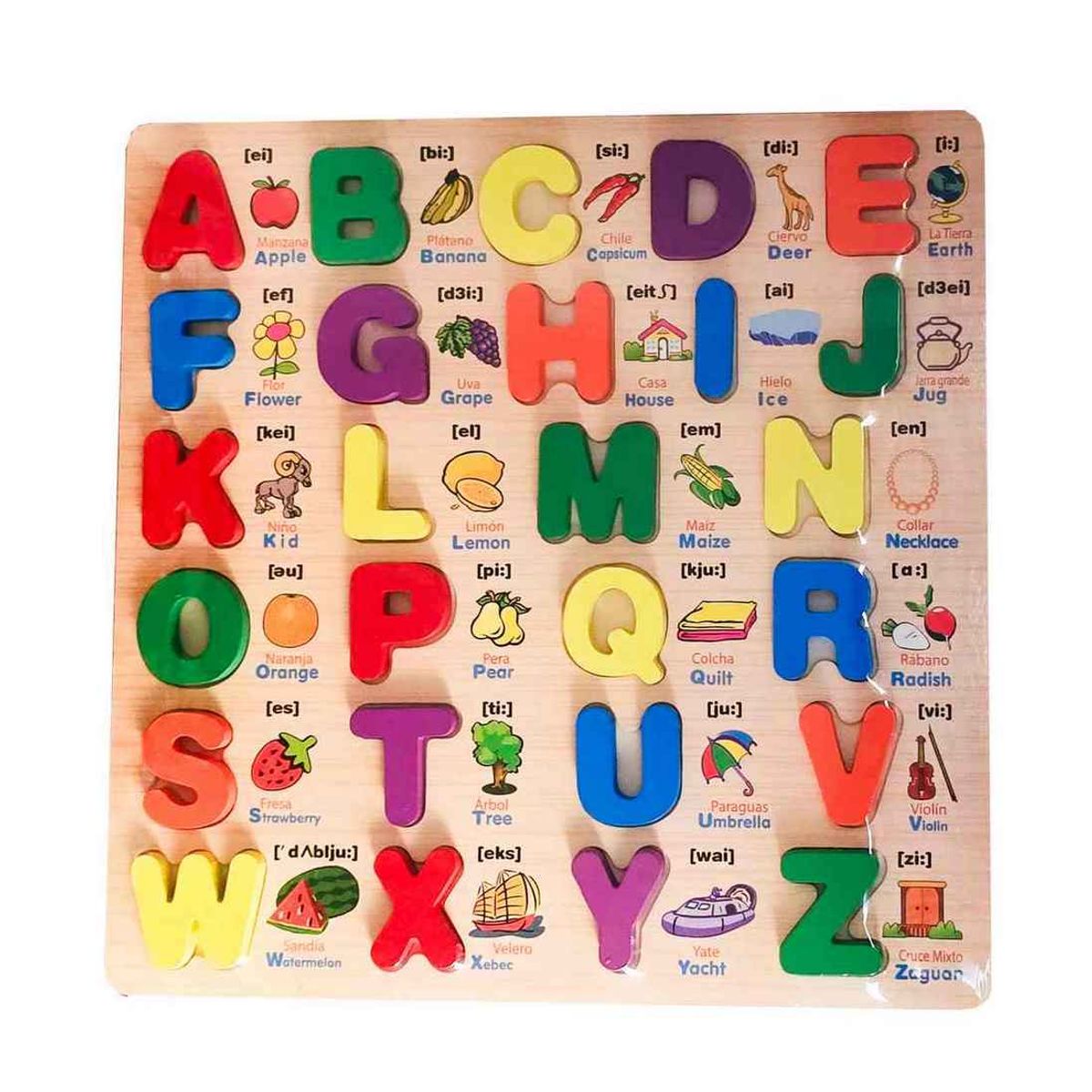 GENERICO - Juego Madera Letra Abecedario Frutas Objeto Ingles Encastre