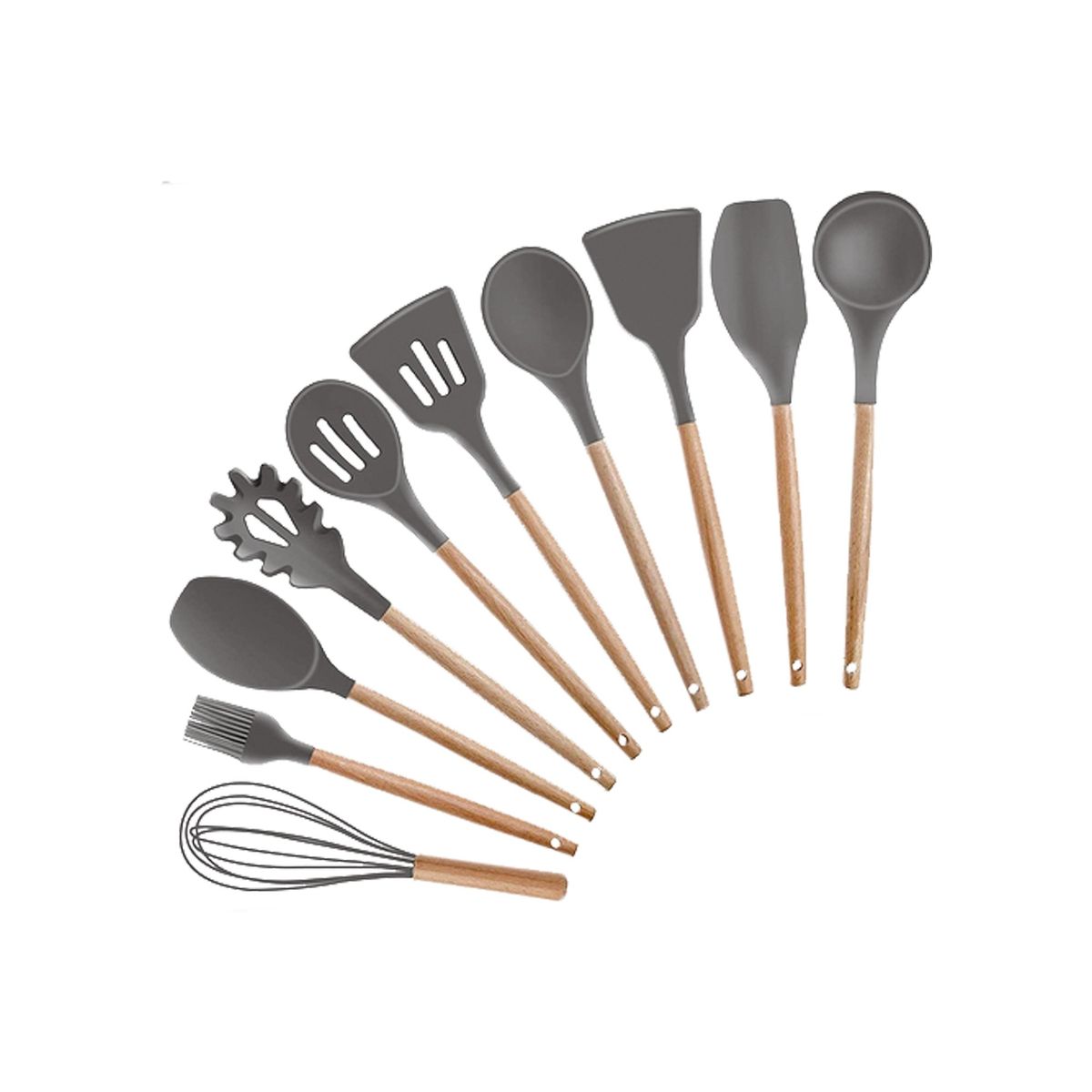MERTEC - Juego de Utensilios de Cocina en Silicona MERTEC 12 Piezas Gris