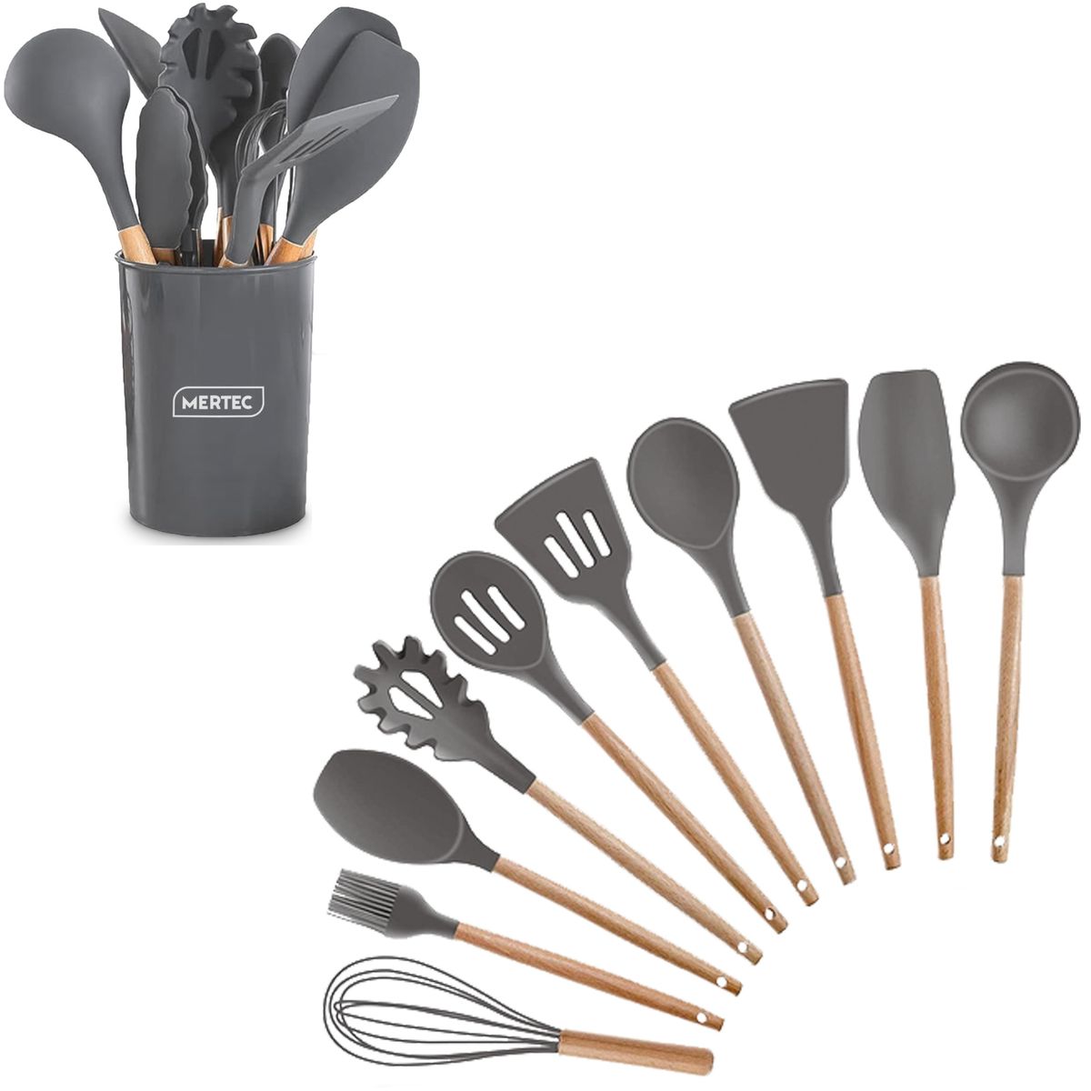 MERTEC - Juego de Utensilios de Cocina en Silicona MERTEC 12 Piezas Gris