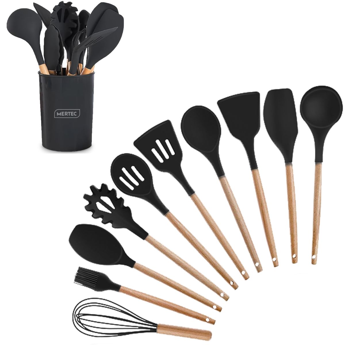 MERTEC - Juego de Utensilios de Cocina MERTEC 12 Piezas Negro