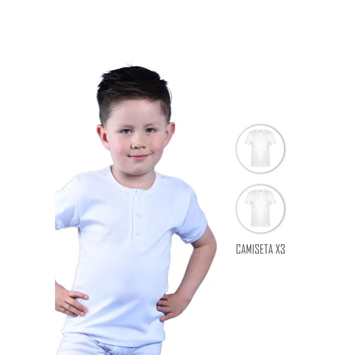 SANTANA - Combo X3 Camiseta Niño Cuello 3 Botones Manga Corta Blanco