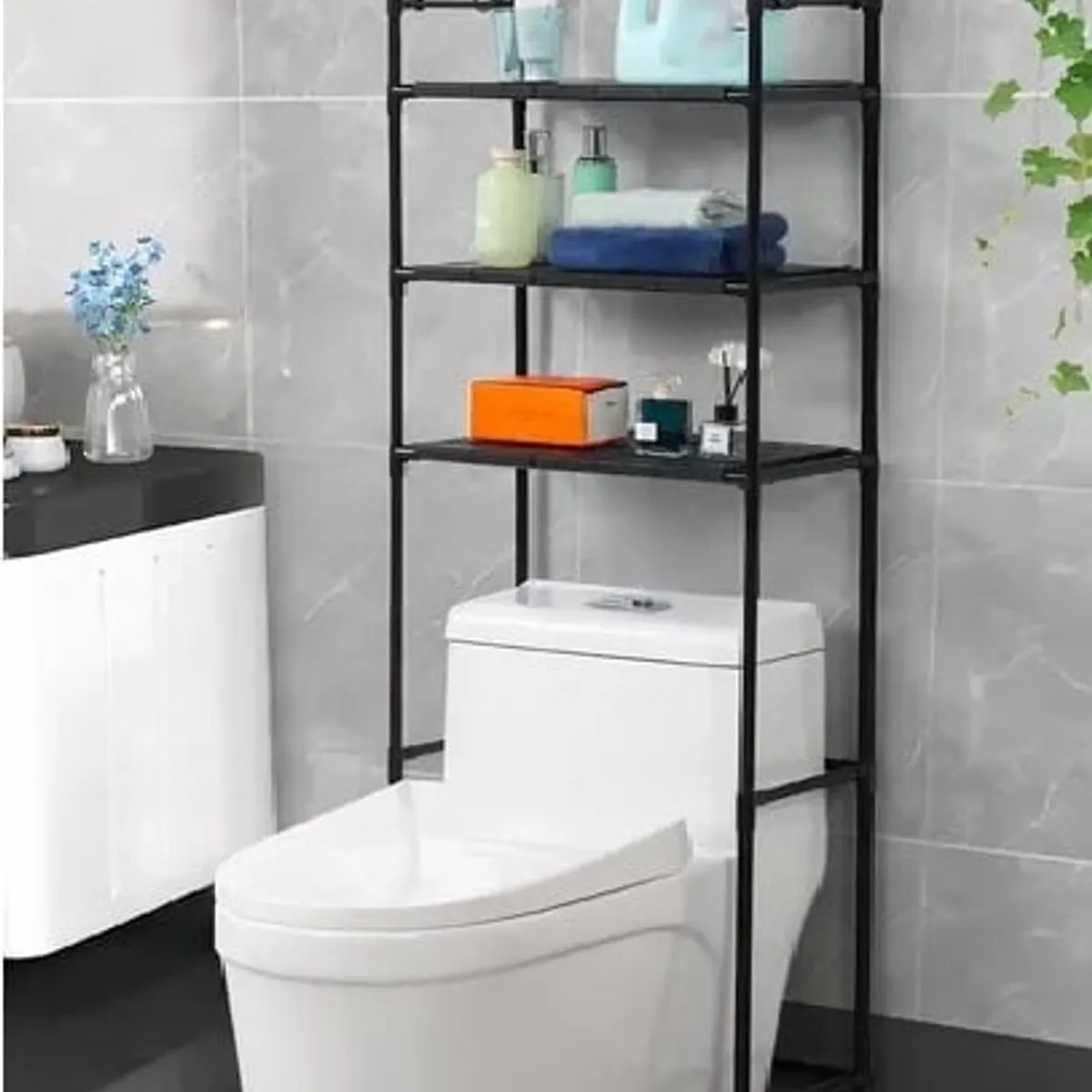 GENERICO - Estantes Armario Mueble Organizador Baño Inodoro Metal Acero Color Negro