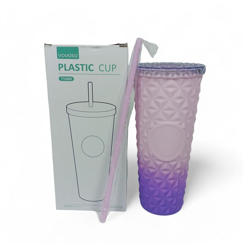 YOYOSO - VASO DE PLASTICO CON TAPA & PITILLO 710ML - LILA & MORADO