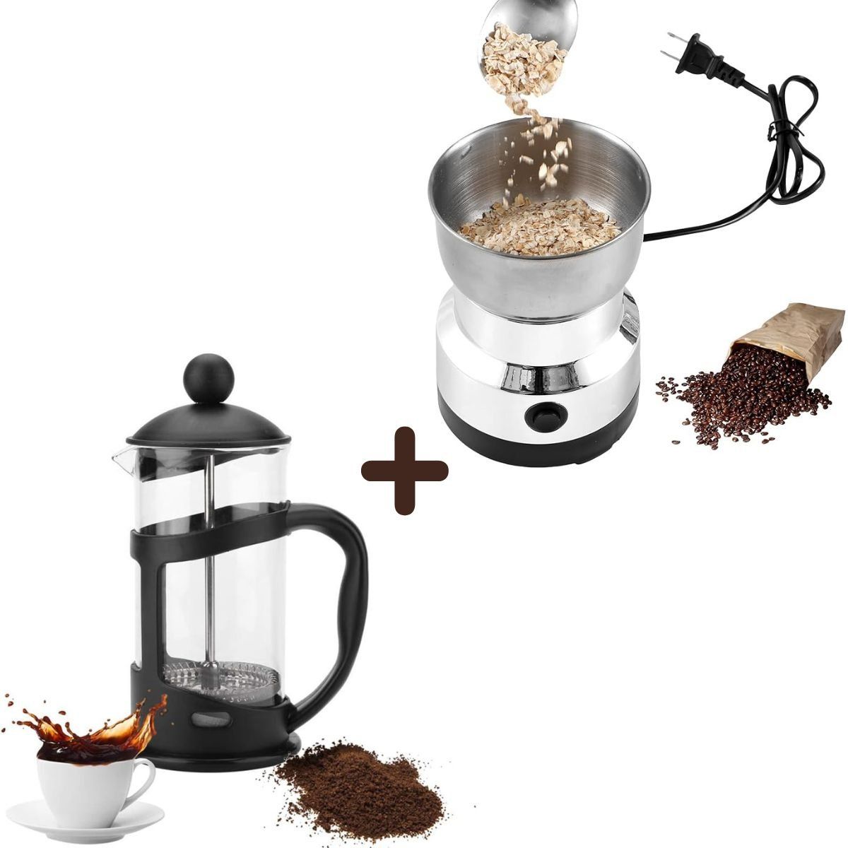 GENERICO - Combo Prensa Francesa 800ml y Molino eléctrico multifuncional