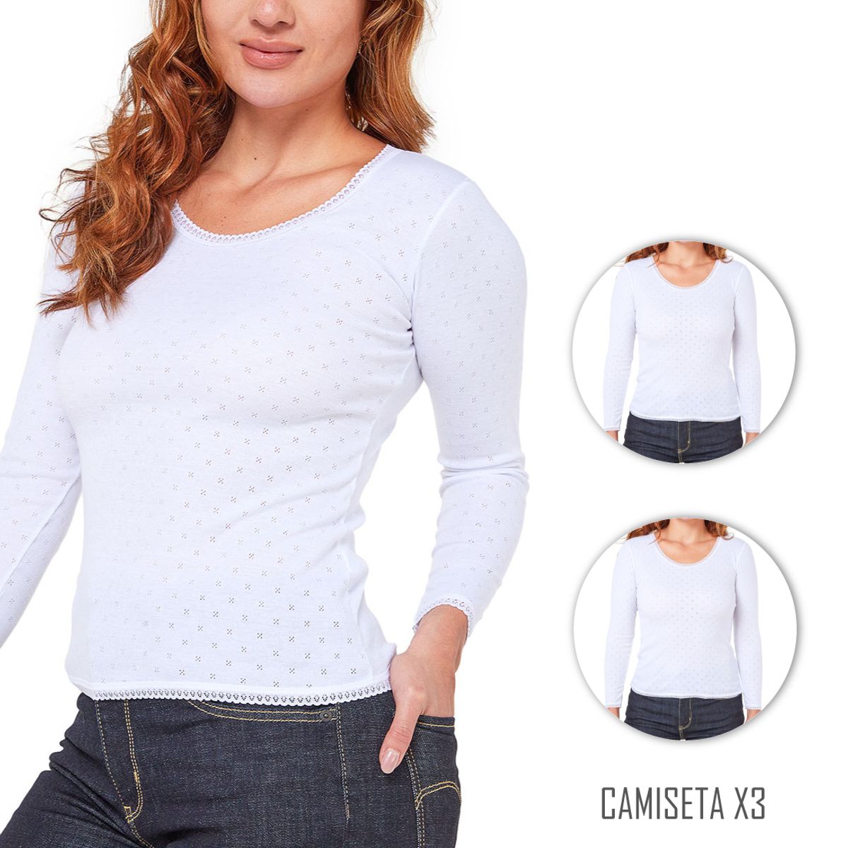 SANTANA - Combo X3 Camiseta Térmica Mujer Blanco