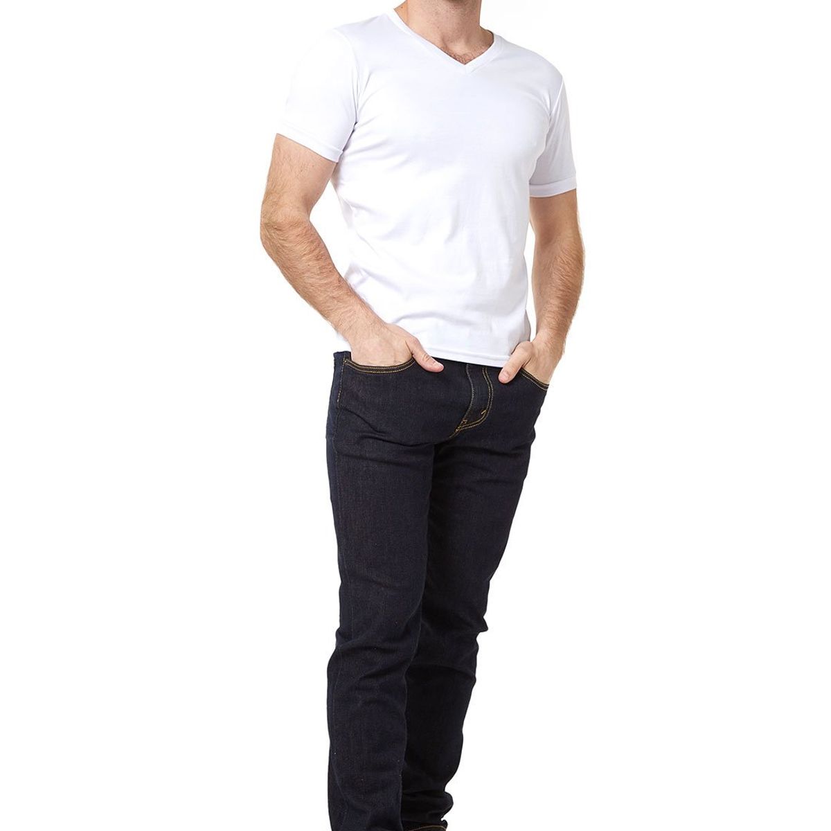 SANTANA - Combo X3 Camiseta Hombre Cuello V Manga Corta Blanca