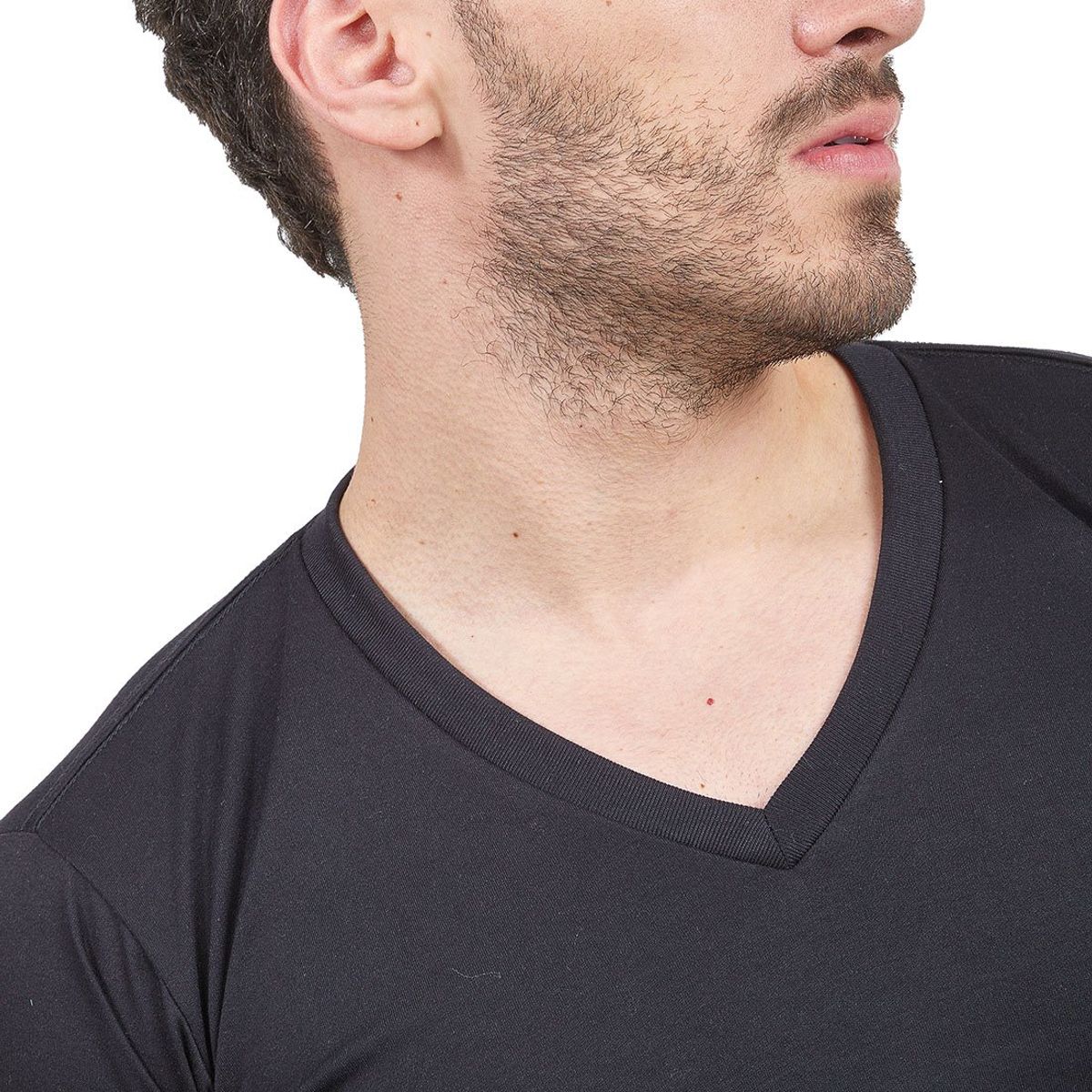 SANTANA - Combo X3 Camiseta Hombre Cuello V Manga Corta Negro