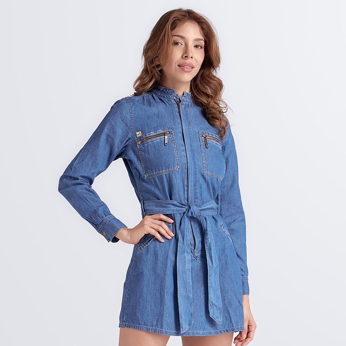 UNSER - Vestido Para Mujer En Indigo Con Cremallera En Delantero Y Cinturon Unser