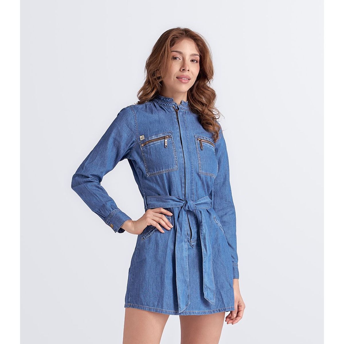UNSER - Vestido Para Mujer En Indigo Con Cremallera En Delantero Y Cinturon Unser