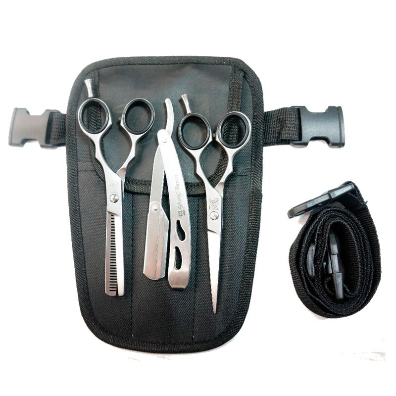 STRONGCASE - Set De Corte Barberia X3 Barbera Metalica Tijera Entresacadora Y Microdentada 6