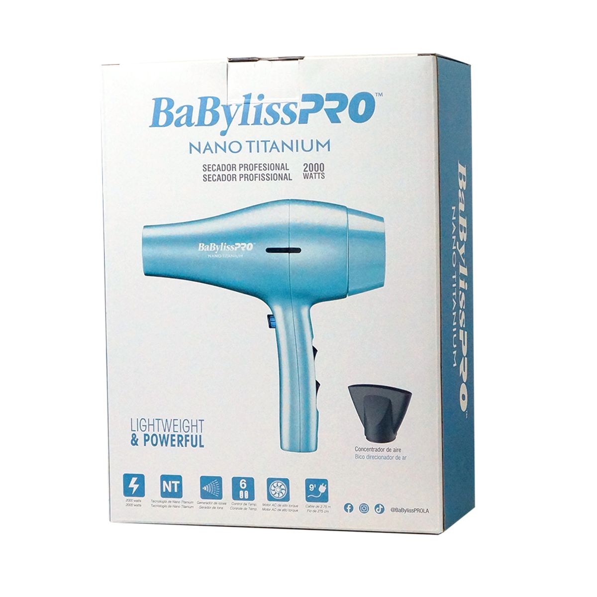 BABYLISS - Secador Babyliss Pro Light Weight Nano Titanium Profesional Azul Celeste