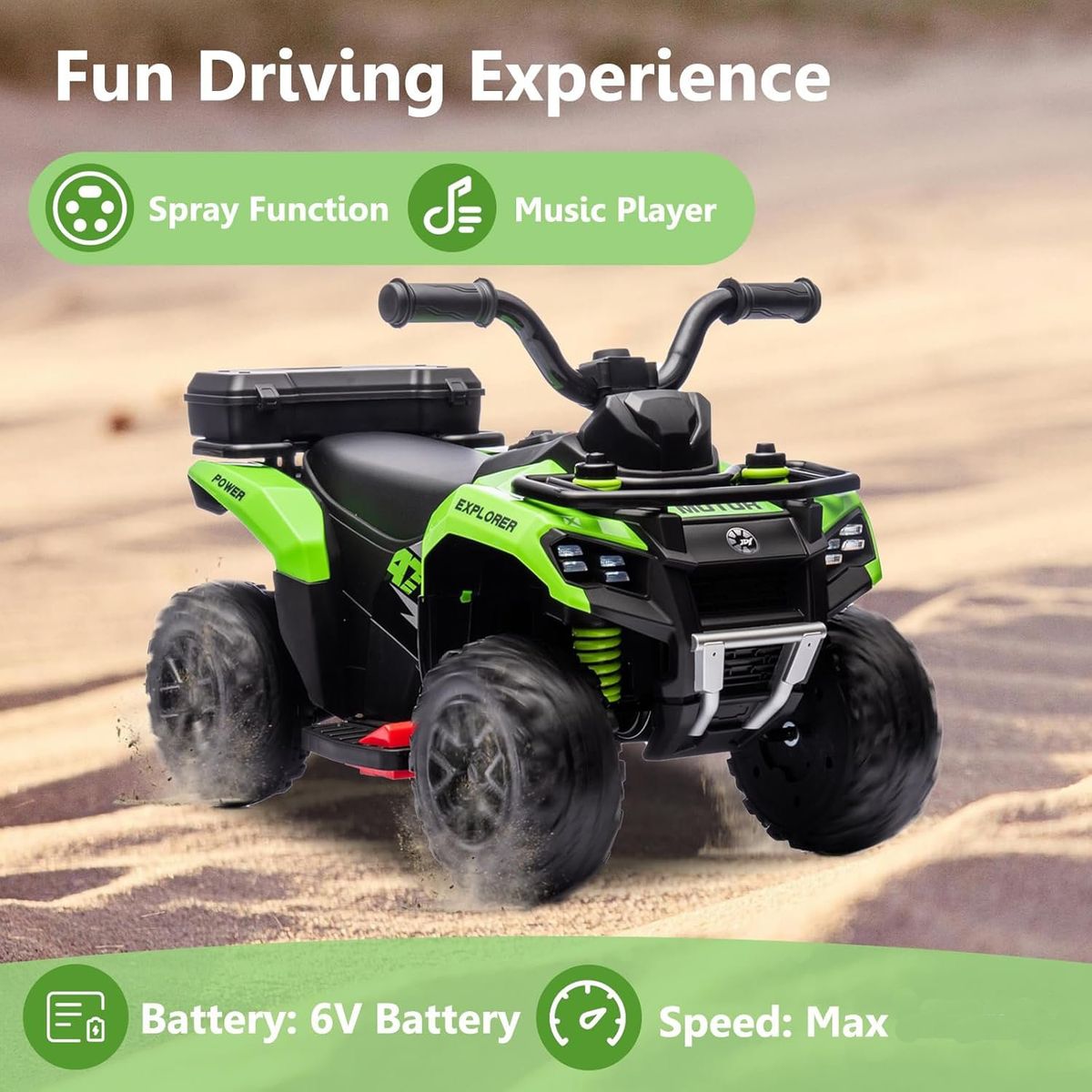 BEBESUNITA - Moto Carro Eléctricos Control Llant Caucho Spray Usb - Verde