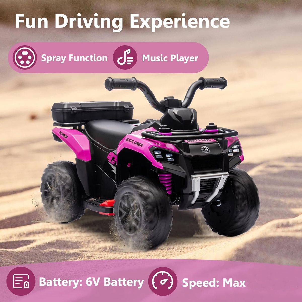 BEBESUNITA - Moto Carro Eléctrico Control Llant Caucho Spray Usb - Fucsia