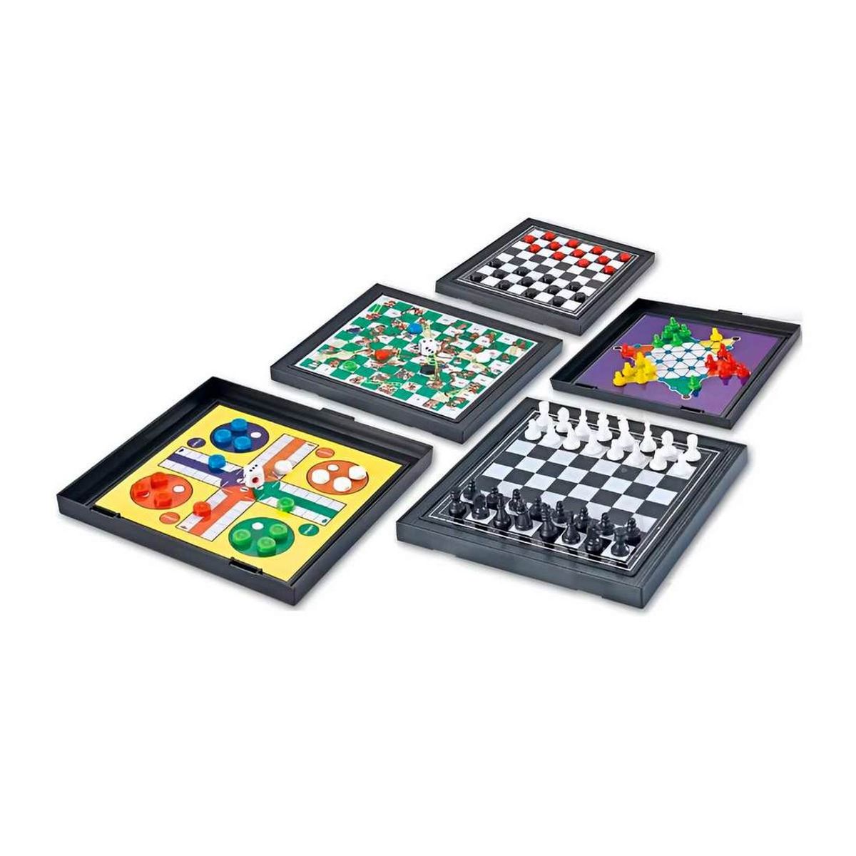 GENERICO - Juego De Mesa Magnetico 5 En 1 Ajedrez Ludo Damas Escalera