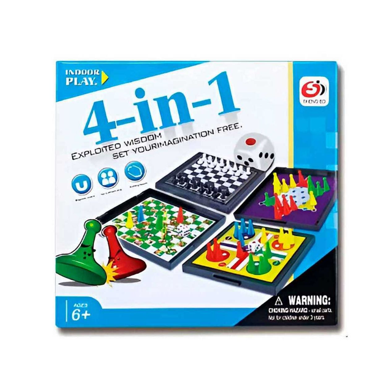 GENERICO - Juego De Mesa Magnetico 4 En 1 Ajedrez Ludo Damas Escalera