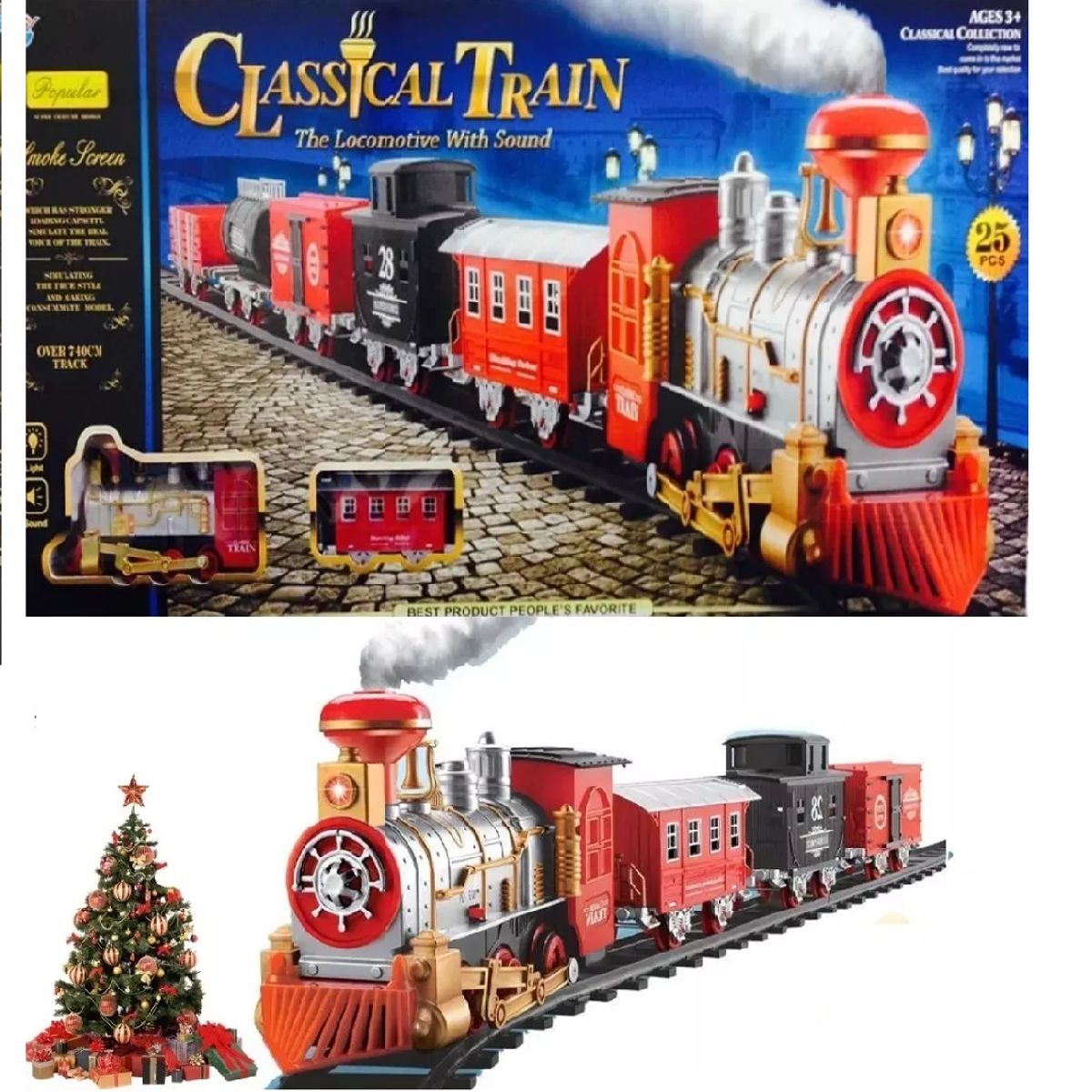 GENERICO - Tren Clásico Navideño De 5 Vagones 740 Cm Luz Humo Y Sonido