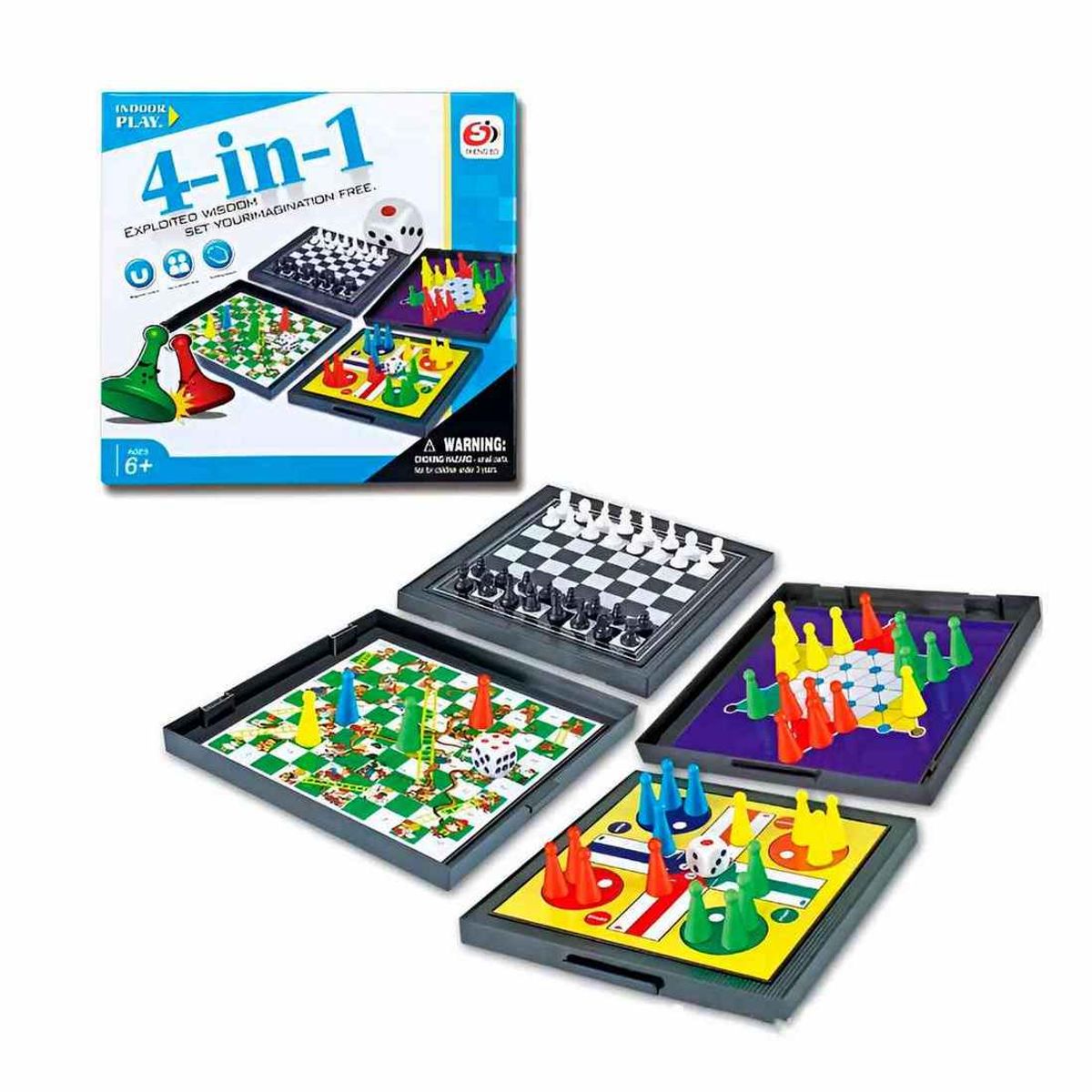 GENERICO - Juego De Mesa Magnetico 4 En 1 Ajedrez Ludo Damas Escalera